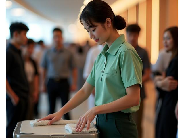 행사 중 전문 청소팀이 조용히 환경을 관리하는 모습