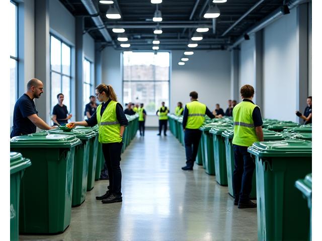 행사 후 깔끔하게 정리된 공간, 쓰레기 분리수거 중