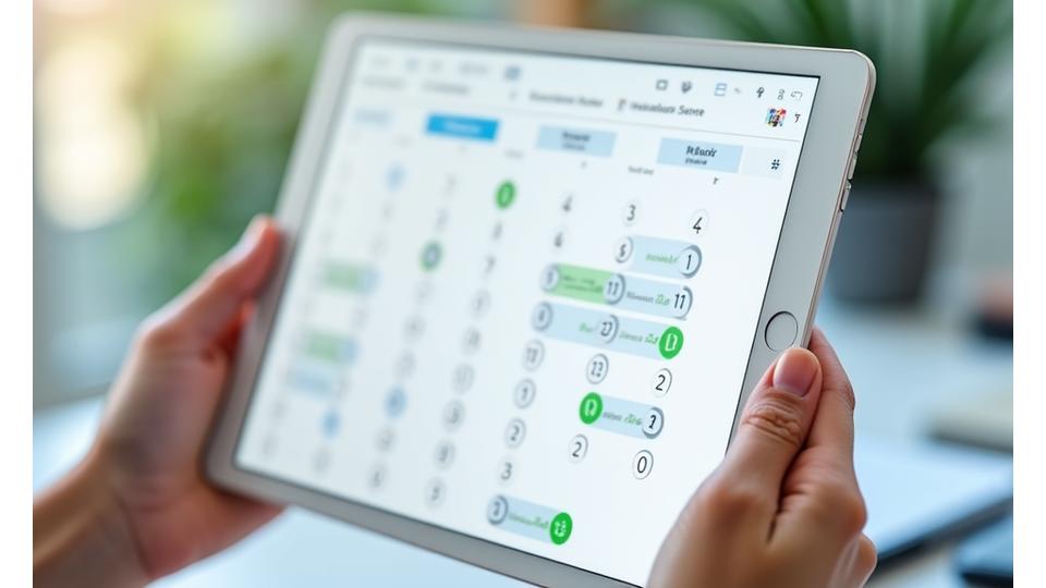 온라인 예약 캘린더 인터페이스를 보여주는 태블릿 이미지