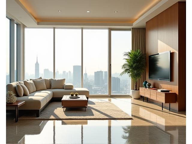 고급스러움이 돋보이는 펜트하우스의 넓은 거실