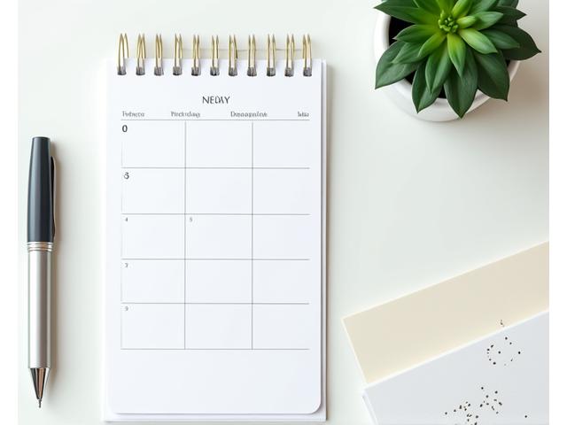 깔끔하게 정리된 일정표와 펜, 예약 및 변경 조건의 투명성을 나타냅니다.